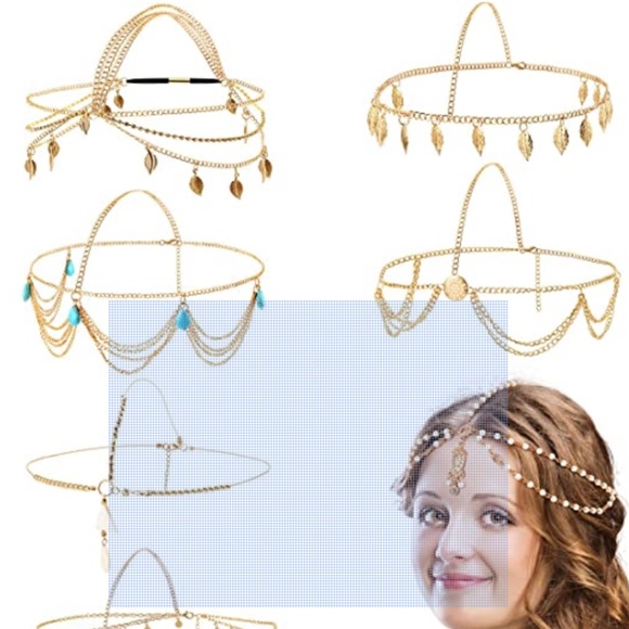 8 Pieces Gold Head Chain Jewelry Boho Headband Head Chain Coins Pearl Tassel Cha - Picture 3 of 6